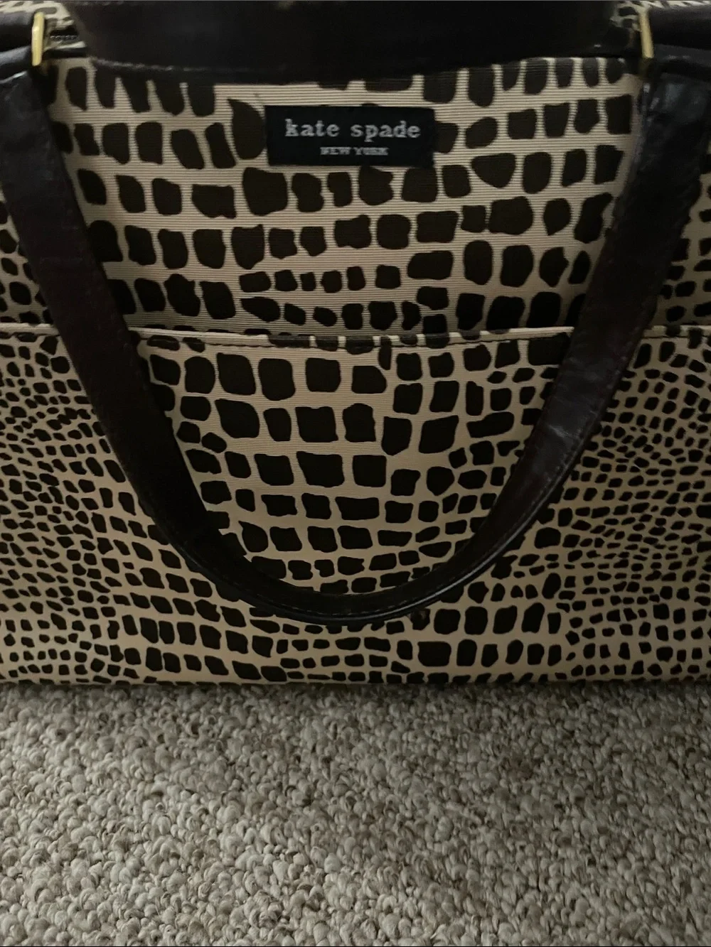 kate spade Brown and Cream Croc-Print Travel Bag